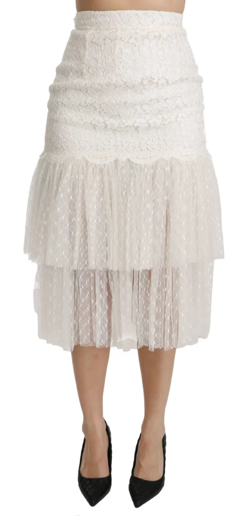 Dolce & Gabbana Women's Elegant White Lace High-Waist Skirt