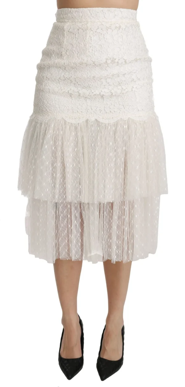 Dolce & Gabbana Women's Elegant White Lace High-Waist Skirt