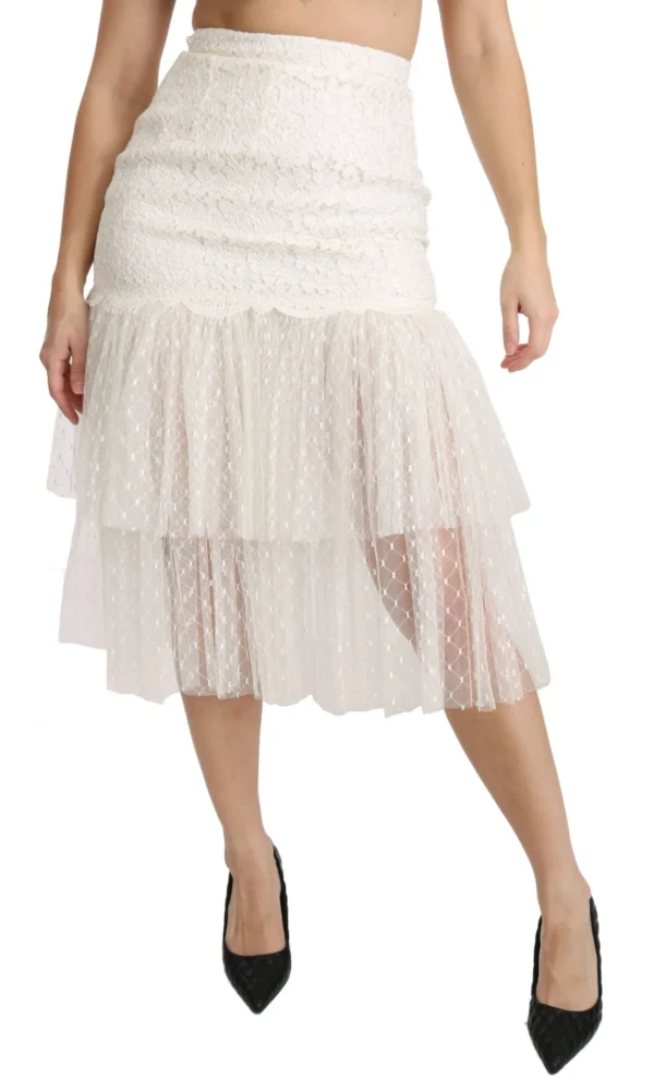 Dolce & Gabbana Women's Elegant White Lace High-Waist Skirt