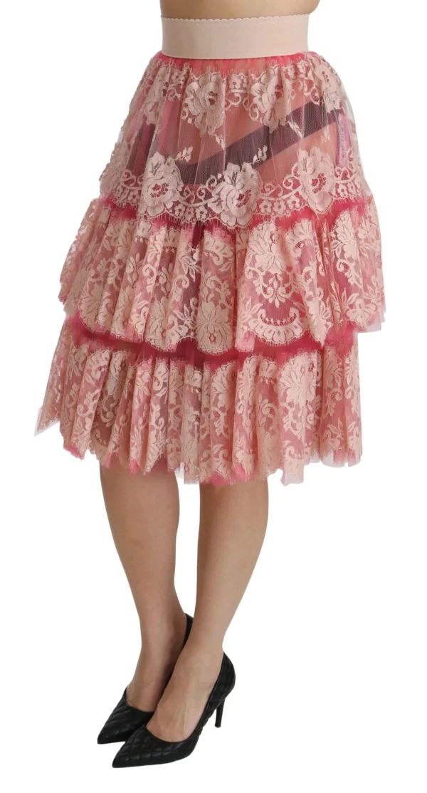 Dolce & Gabbana Women's Elegant Pink Lace High-Waist Skirt