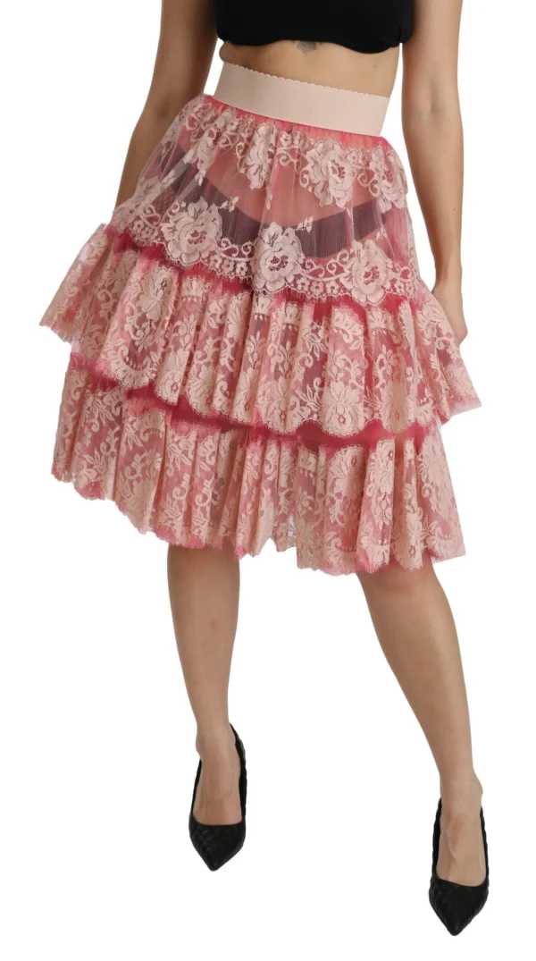 Dolce & Gabbana Women's Elegant Pink Lace High-Waist Skirt