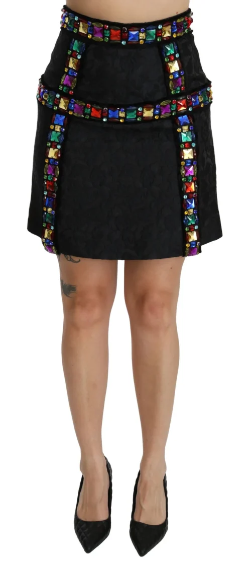 Dolce & Gabbana Women's Elegant High-Waist Embellished Black Skirt