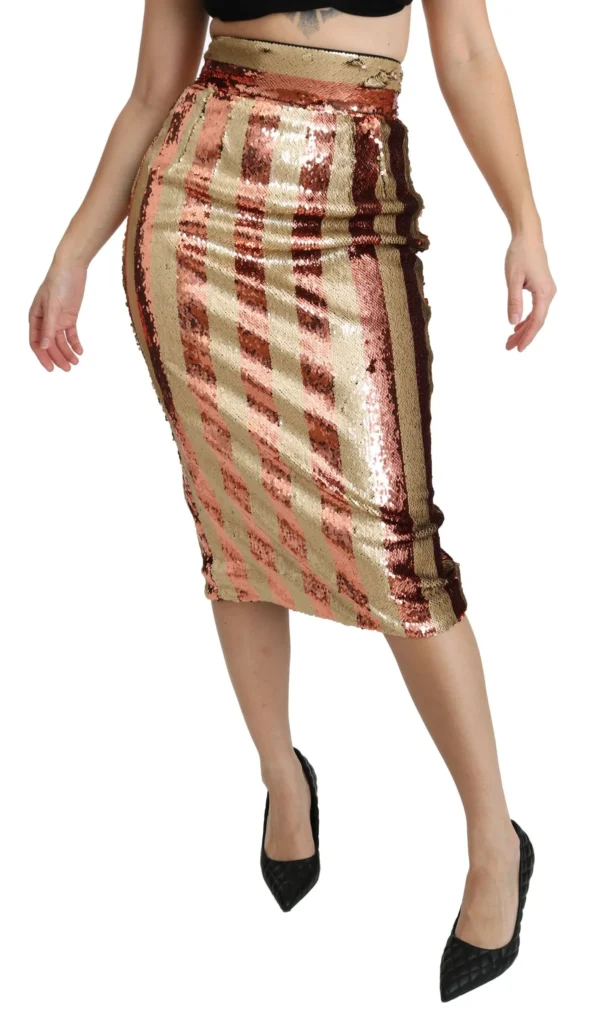 Dolce & Gabbana Women's Elegant Gold Stripe High Waist Skirt