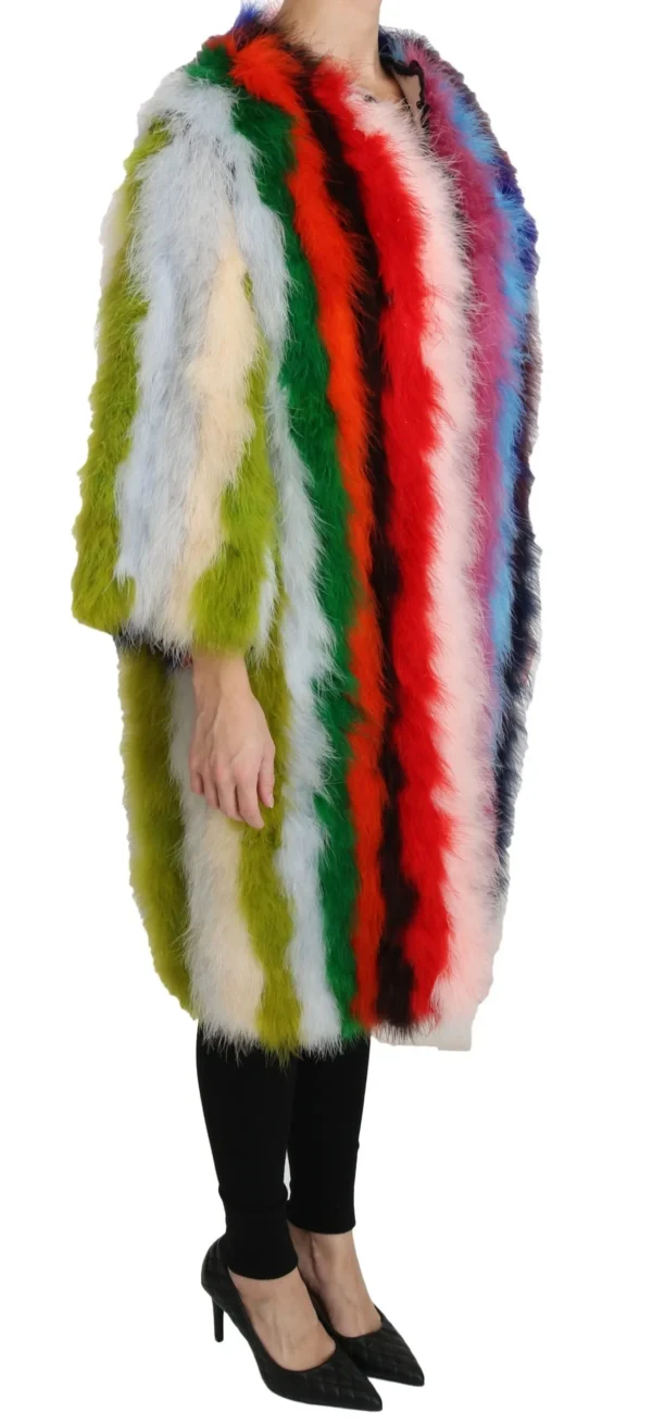Dolce & Gabbana Women's Elegant Multicolor Feather Long Coat Jacket