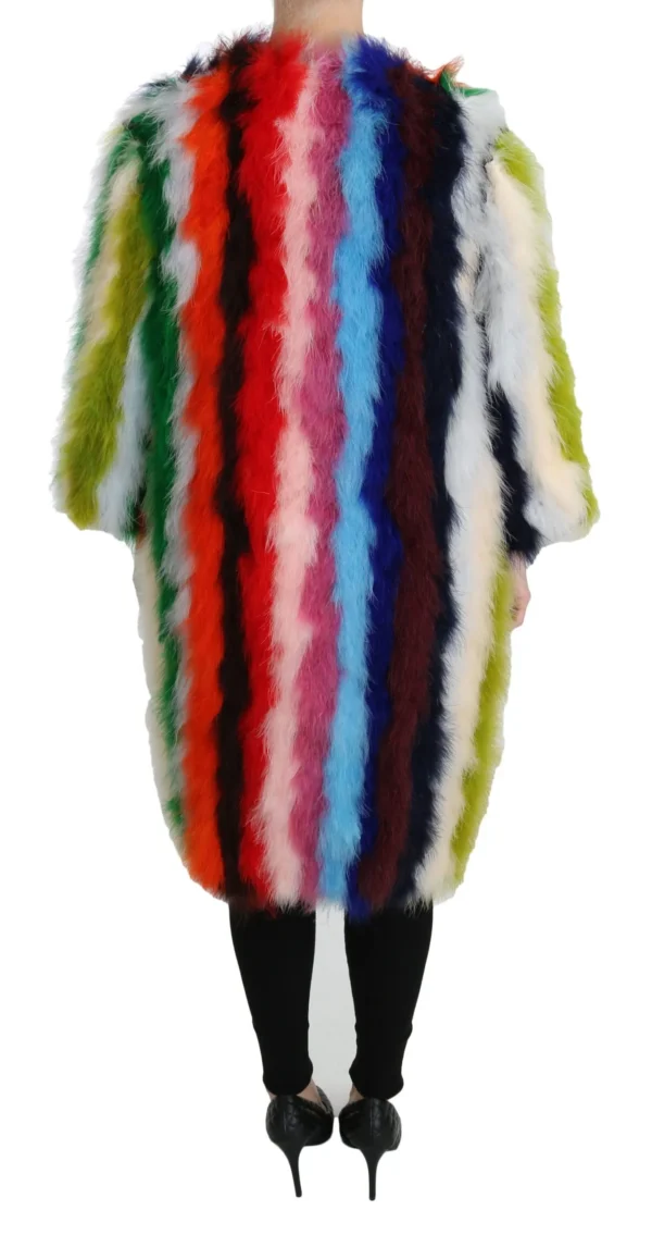 Dolce & Gabbana Women's Elegant Multicolor Feather Long Coat Jacket