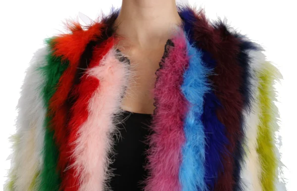 Dolce & Gabbana Women's Elegant Multicolor Feather Long Coat Jacket