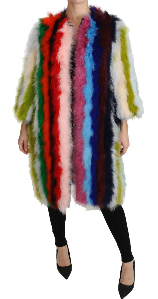 Dolce & Gabbana Women's Elegant Multicolor Feather Long Coat Jacket