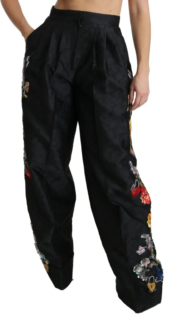 Dolce & Gabbana Women's Elegant High Waist Wide Leg Floral Pants
