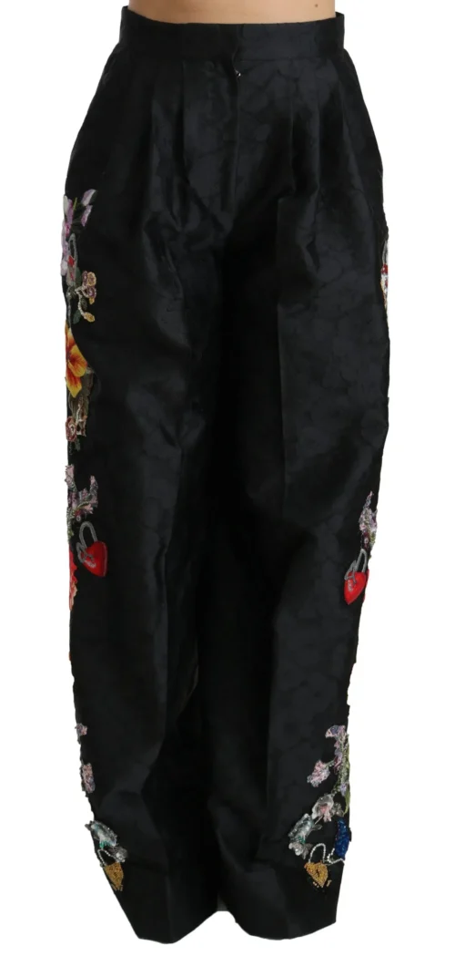 Dolce & Gabbana Women's Elegant High Waist Wide Leg Floral Pants