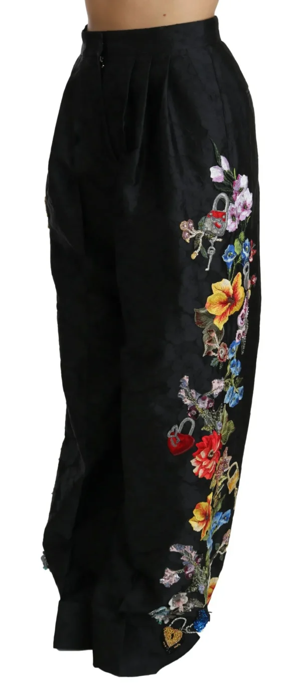Dolce & Gabbana Women's Elegant High Waist Wide Leg Floral Pants