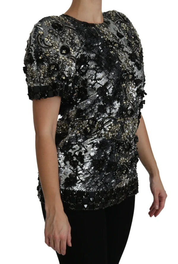 Dolce & Gabbana Women's Sequined Crystal Embellished Crew Neck Top