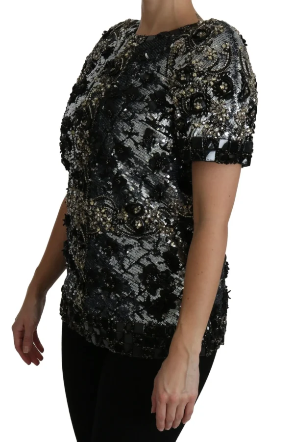 Dolce & Gabbana Women's Sequined Crystal Embellished Crew Neck Top