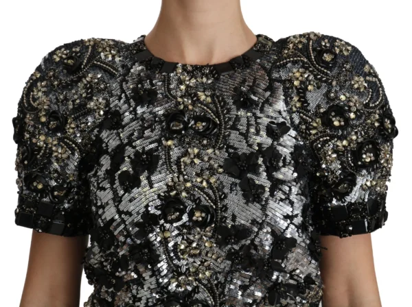 Dolce & Gabbana Women's Sequined Crystal Embellished Crew Neck Top