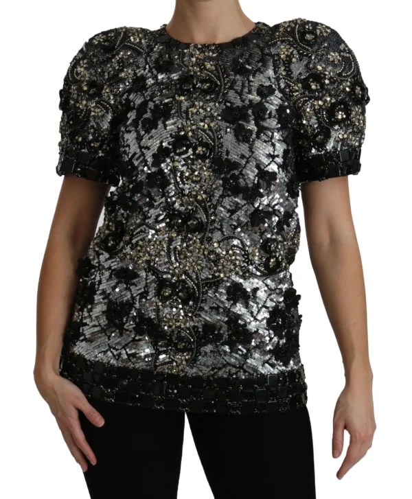 Dolce & Gabbana Women's Sequined Crystal Embellished Crew Neck Top
