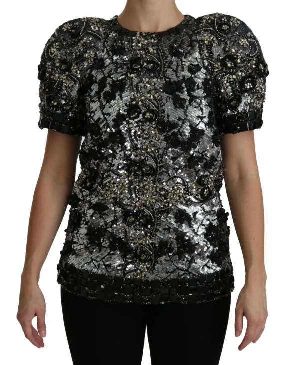 Dolce & Gabbana Women's Sequined Crystal Embellished Crew Neck Top