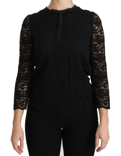 Dolce & Gabbana Women's Elegant Black Lace Crew Neck Blouse