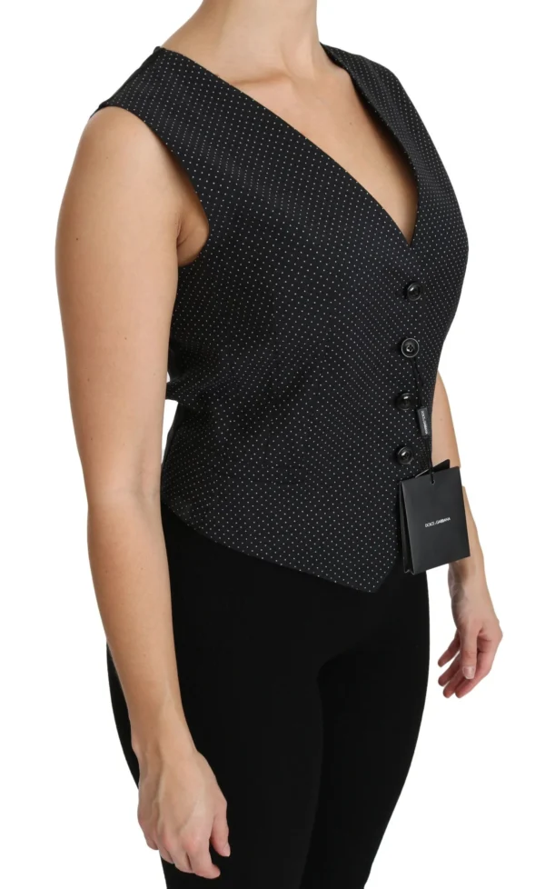 Dolce & Gabbana Women's Chic Black Dotted Wool Blend Sleeveless Vest