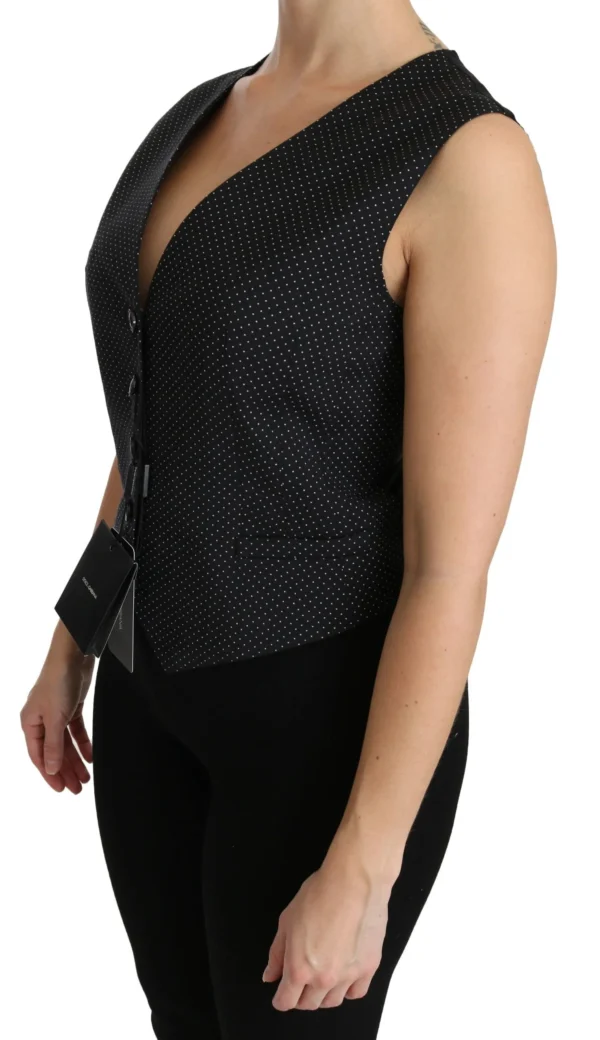 Dolce & Gabbana Women's Chic Black Dotted Wool Blend Sleeveless Vest