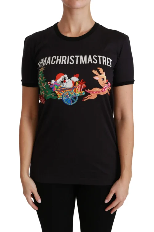 Dolce & Gabbana Women's Black Cotton Crewneck Tee with Unique Print
