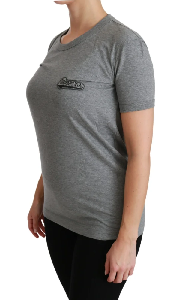 Dolce & Gabbana Women's Chic Gray Amore Patch Crewneck Tee