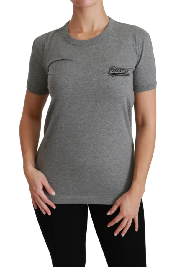 Dolce & Gabbana Women's Chic Gray Amore Patch Crewneck Tee