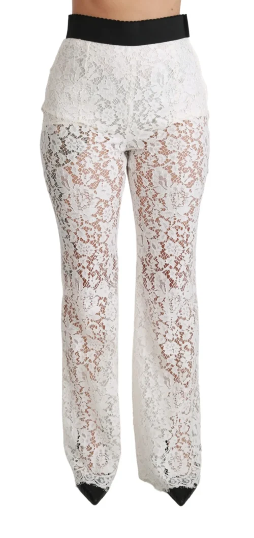 Dolce & Gabbana Women's Elegant White Lace High Waist Pants