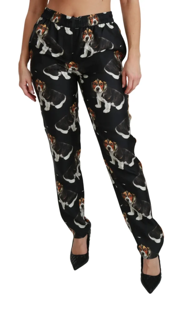 Dolce & Gabbana Women's Elegant Silk Puppy Dog Print Pants
