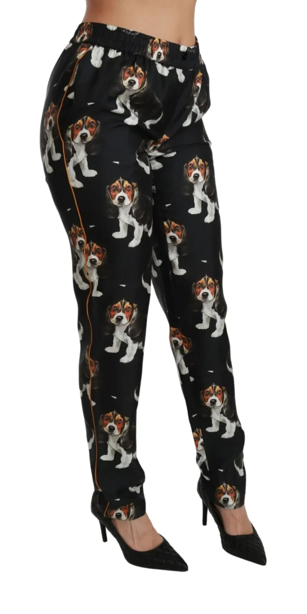 Dolce & Gabbana Women's Elegant Silk Puppy Dog Print Pants