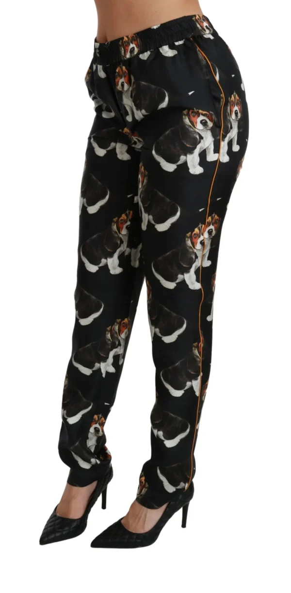 Dolce & Gabbana Women's Elegant Silk Puppy Dog Print Pants