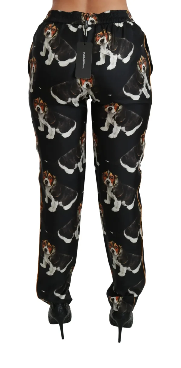 Dolce & Gabbana Women's Elegant Silk Puppy Dog Print Pants
