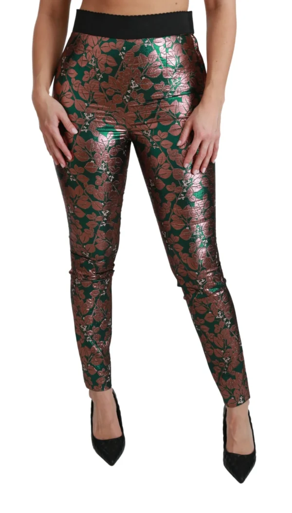 Dolce & Gabbana Women's Elegant Bronze Leaf Metallic Trousers