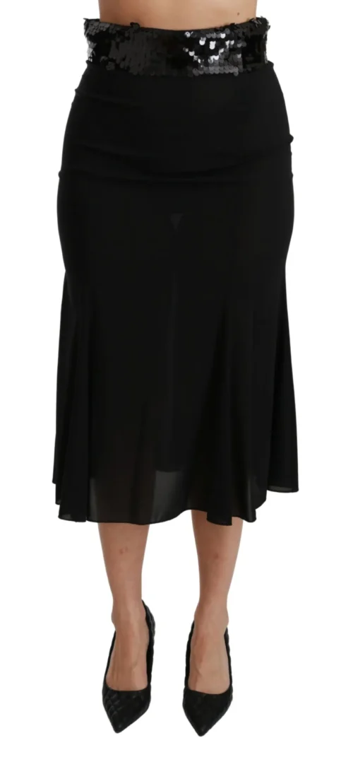 Dolce & Gabbana Women's Elegant High Waist Sequin Black Skirt