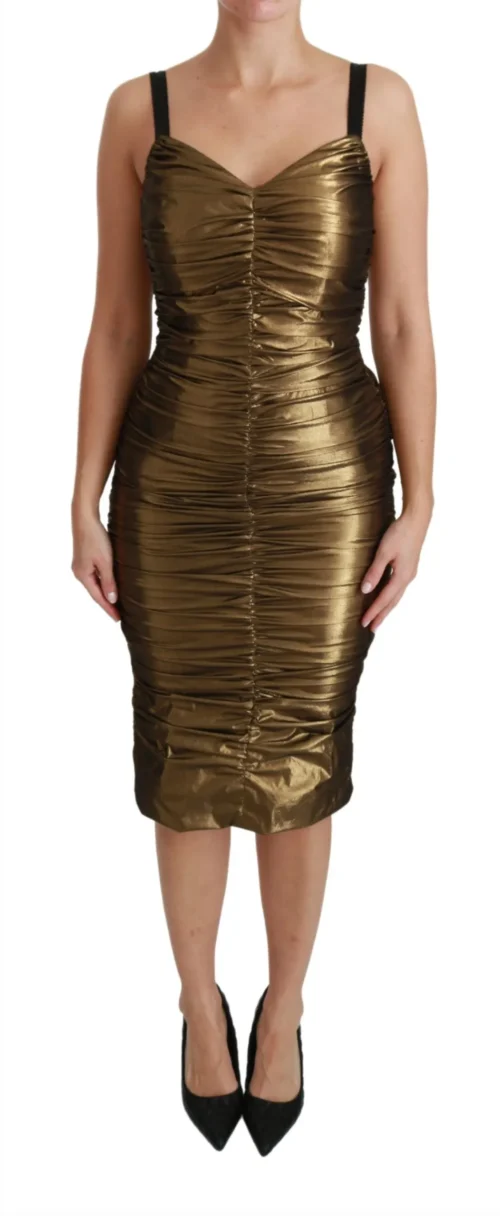 Dolce & Gabbana Women's Gold Stretch Lame Ruched Dress