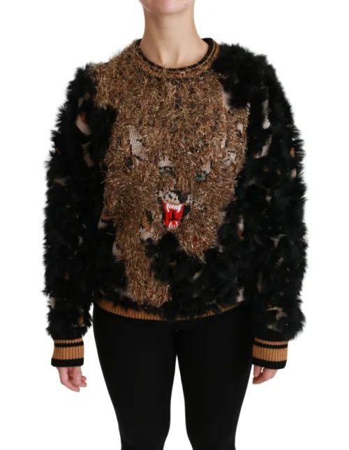 Dolce & Gabbana Women's Elegant Leopard Motive Wool Blend Sweater