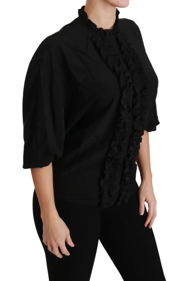 Dolce & Gabbana Women's Elegant Black Silk Short Sleeve Blouse