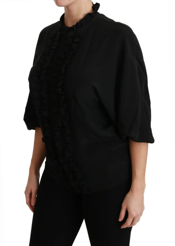 Dolce & Gabbana Women's Elegant Black Silk Short Sleeve Blouse