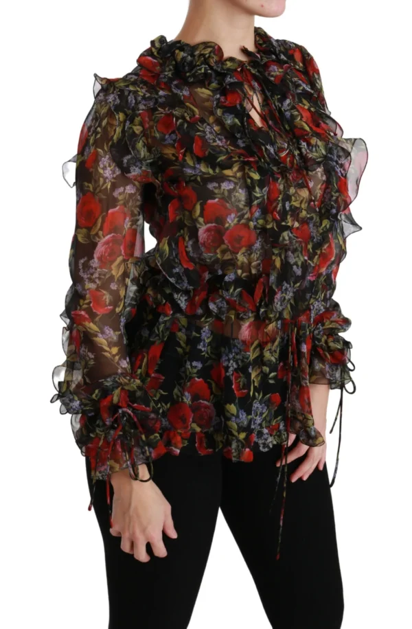 Dolce & Gabbana Women's Elegant Floral Silk Long Sleeve Blouse