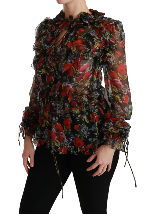 Dolce & Gabbana Women's Elegant Floral Silk Long Sleeve Blouse