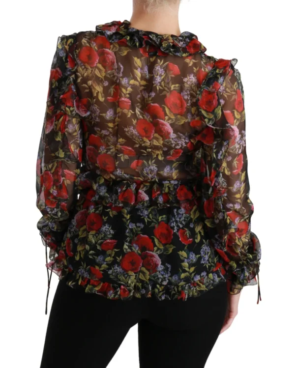 Dolce & Gabbana Women's Elegant Floral Silk Long Sleeve Blouse