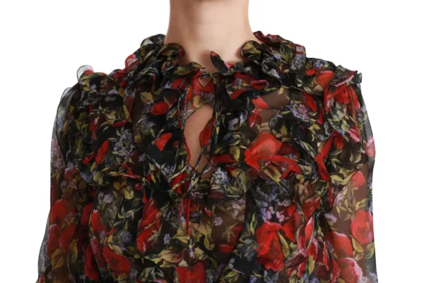 Dolce & Gabbana Women's Elegant Floral Silk Long Sleeve Blouse