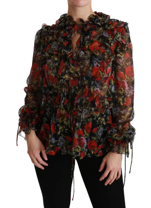 Dolce & Gabbana Women's Elegant Floral Silk Long Sleeve Blouse