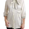 Dolce & Gabbana Women's Elegant Beige Silk Blouse with Bow Scarf