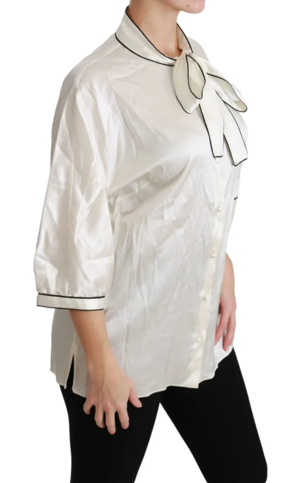 Dolce & Gabbana Women's Elegant Beige Silk Blouse with Bow Scarf