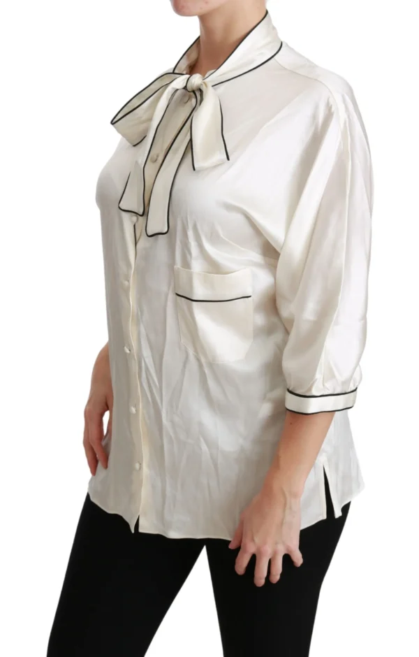 Dolce & Gabbana Women's Elegant Beige Silk Blouse with Bow Scarf