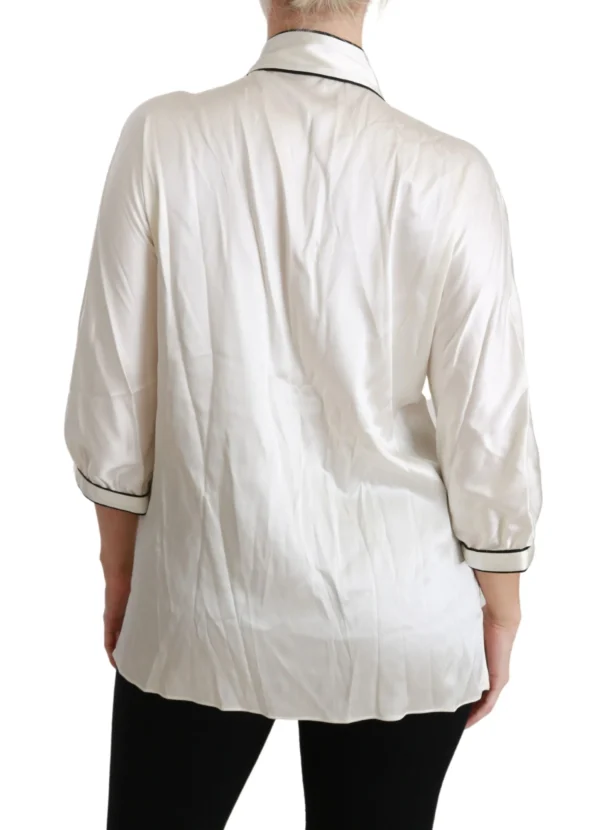 Dolce & Gabbana Women's Elegant Beige Silk Blouse with Bow Scarf