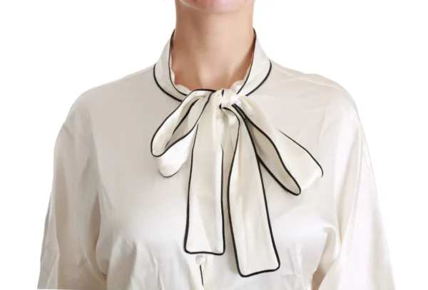 Dolce & Gabbana Women's Elegant Beige Silk Blouse with Bow Scarf