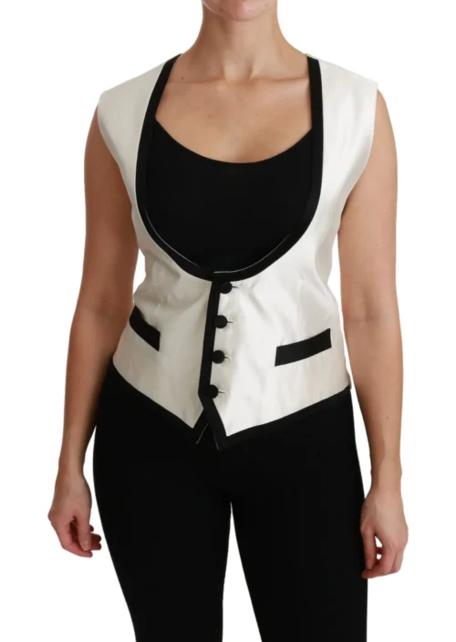 Dolce & Gabbana Women's Elegant Silk Sleeveless Vest in Black & White
