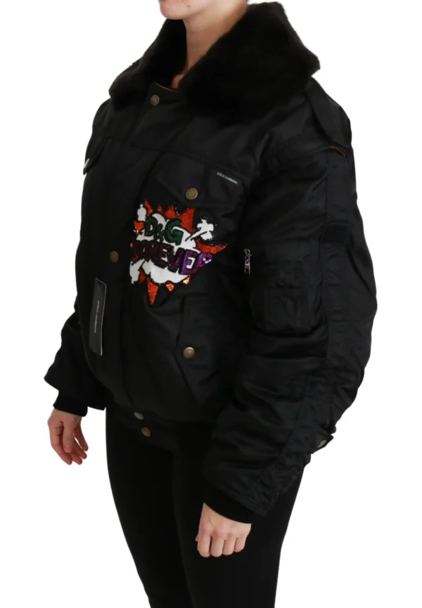 Dolce & Gabbana Women's Elegant Black Bomber Jacket with Detachable Features