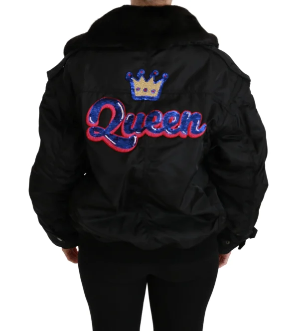 Dolce & Gabbana Women's Elegant Black Bomber Jacket with Detachable Features