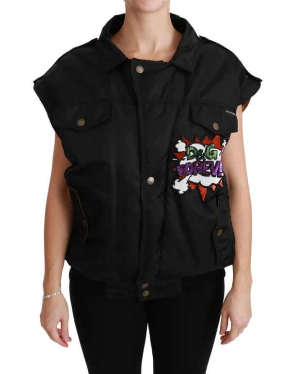 Dolce & Gabbana Women's Elegant Black Bomber Jacket with Detachable Features